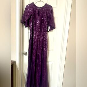 Elegant Purple Sequin Gown Sz 10
